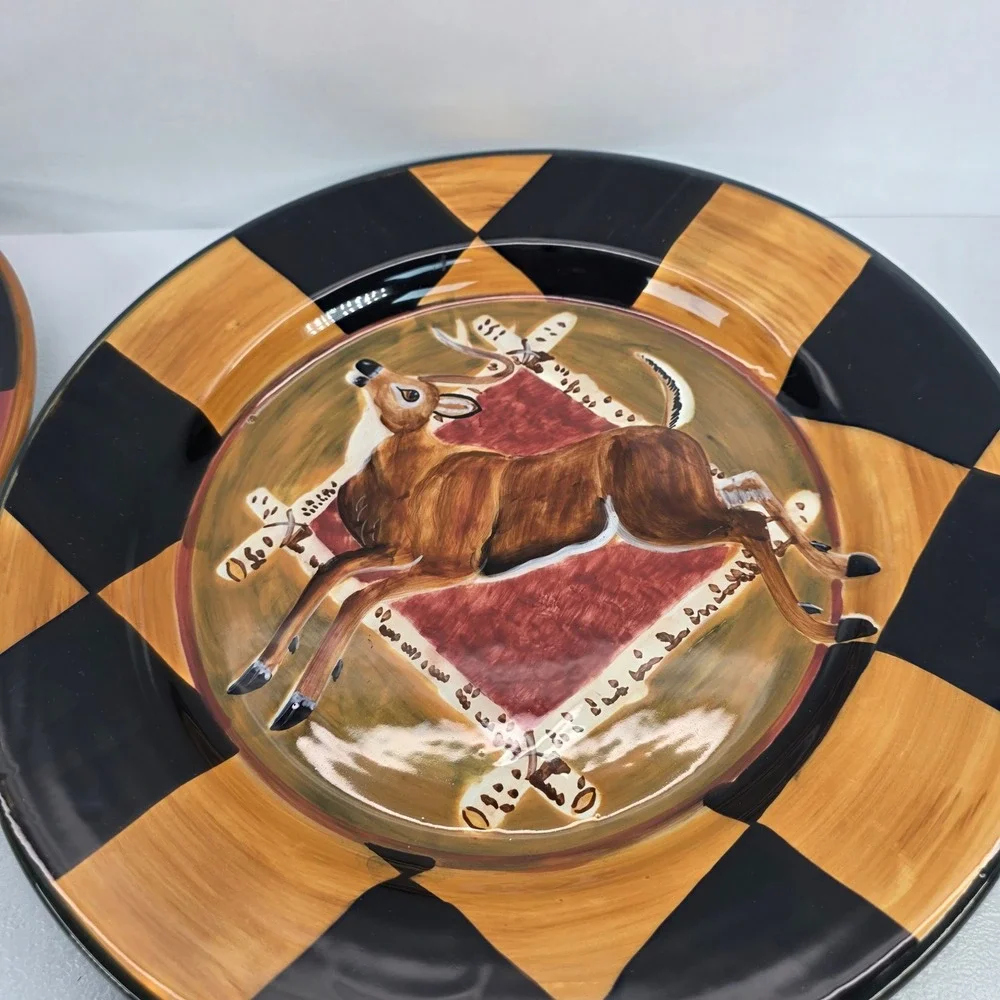 Zrike S. Riggsbee White Outpost Deer Dinner Plates Set of 2 Checkerboard 11